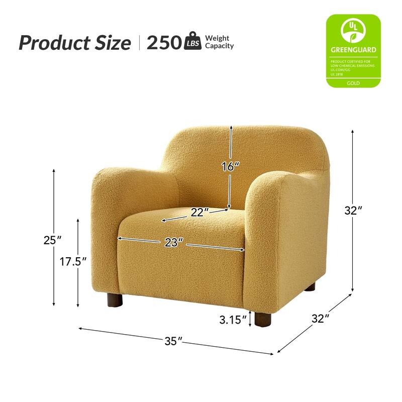 Wayne 35" Wide Boucle Upholstered Teddy Accent Chair with Solid Wood Legs by HULALA HOME
