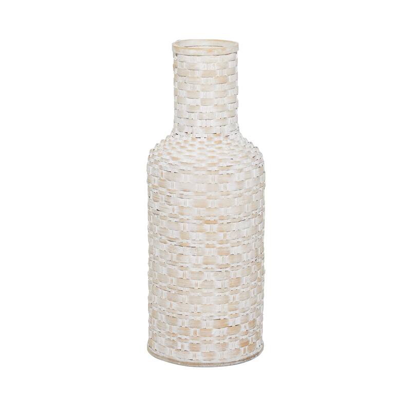 Intricately Woven Tall Bamboo Wood Floor Vase - White or Brown