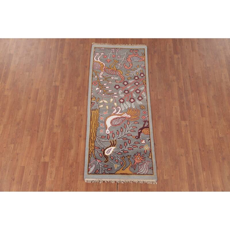 Animal Pictorial Ziegler Accent Rug Handmade Oriental Wool Carpet - 2'6"x 6'0"