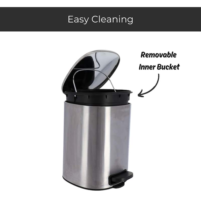 Stylish Metal Trash Can with Silent Soft Close Lid 5L - 1.3 Gal Foot Pedal - 1.3 Gallons