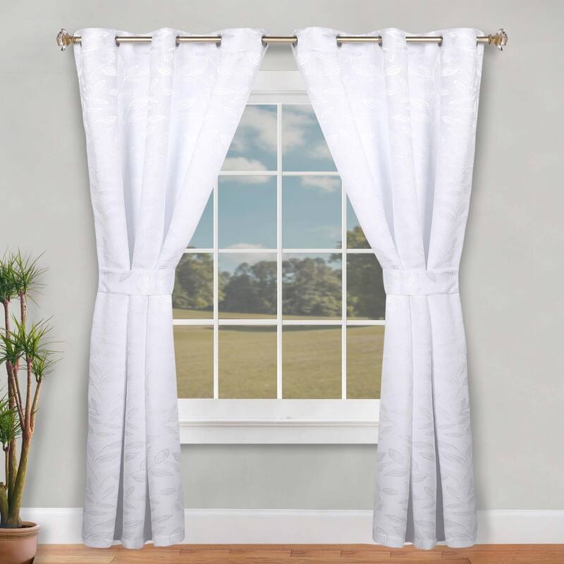 Superior Leaves Machine Washable Room Darkening Grommet With Ties Blackout Curtains, Set of 2