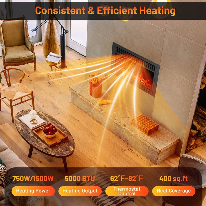 Costway 33" Electric Fireplace Insert 750W Recessed Fireplace Heater - See Details