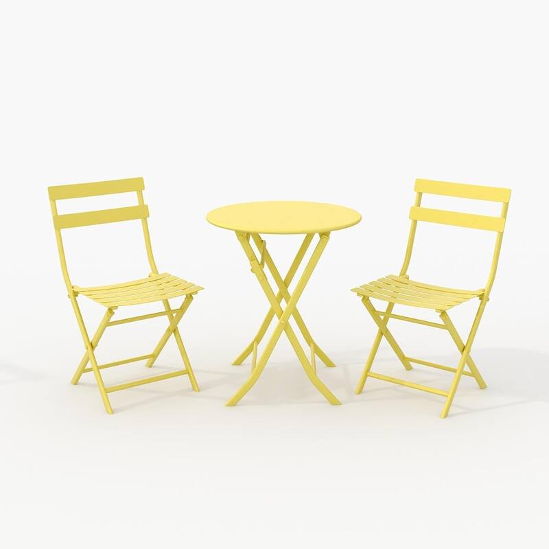 3 Pieces Patio Foldable Round Table and 2 Chairs
