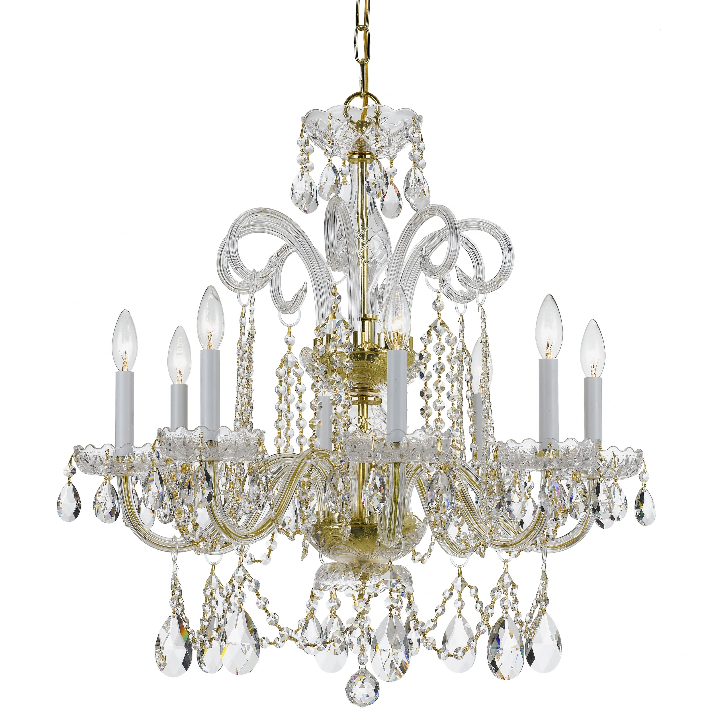 Traditional Crystal 8 Light Crystal Brass Chandelier - 27'' W x 27'' H