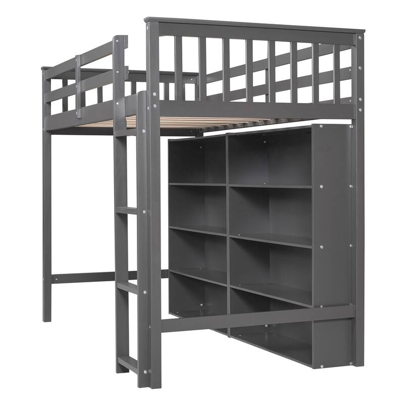 Twin or Full Size Loft Bed with 8 Shelf