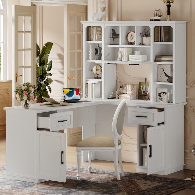 Large Bookcase Desk 2-in-1 Computer Desk L-shape Computer Armoire