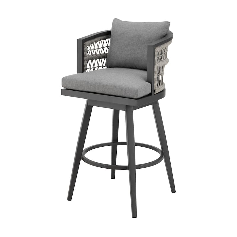HomeRoots 40" Gray Metal Swivel Outdoor Bar Height chair with Footrest