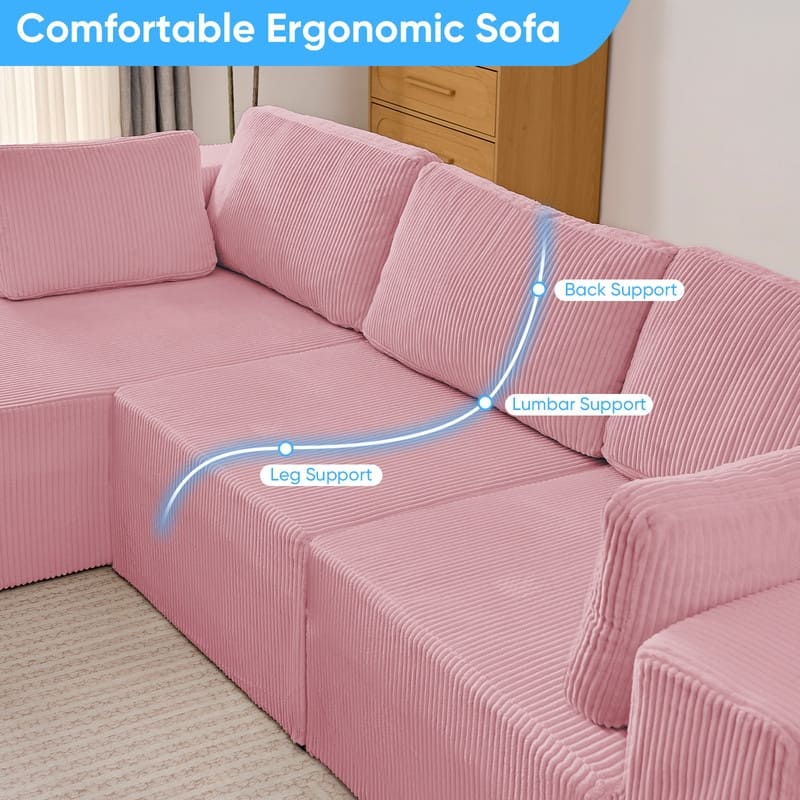 Mixoy 3-Pcs Free Combination Modular Sectional Sofas,Corduroy Compressed L-Shaped Sofa with Flexible Configuration - 3-Seater