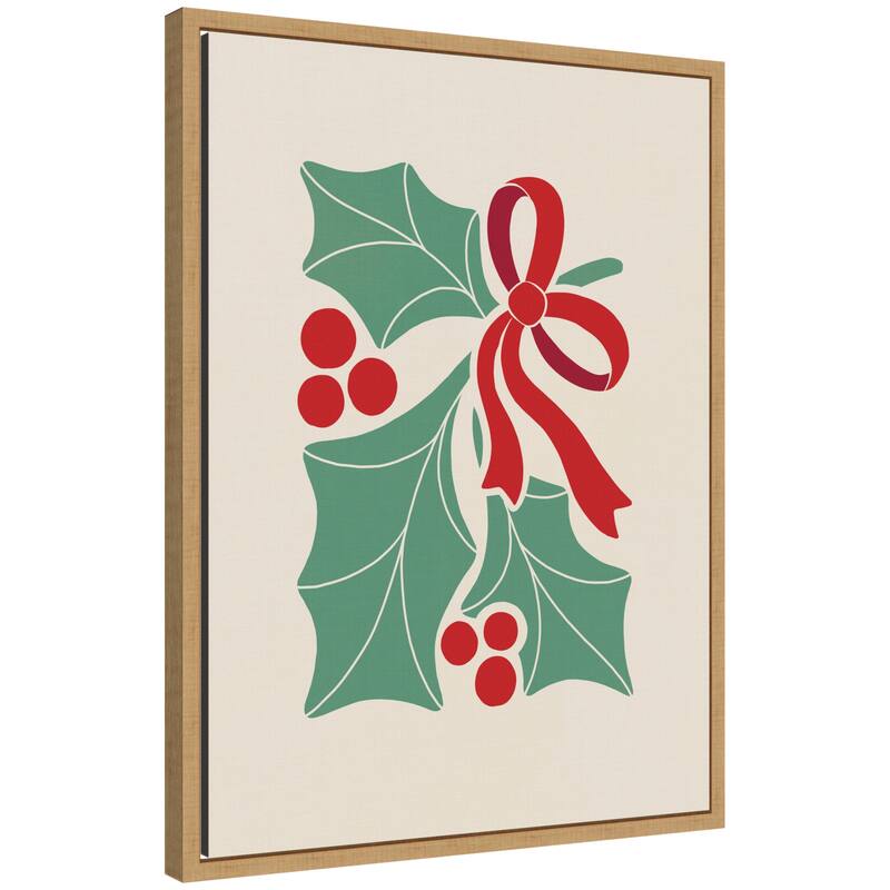 Kate and Laurel Sylvie Framed Canvas Christmas Icons Prima Set Nouveau Holly by Dominique Vari - Brown