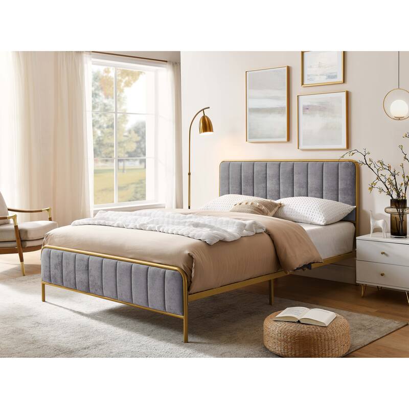 Queen Upholstered Bed Frame with Tufted Headboard - Gray