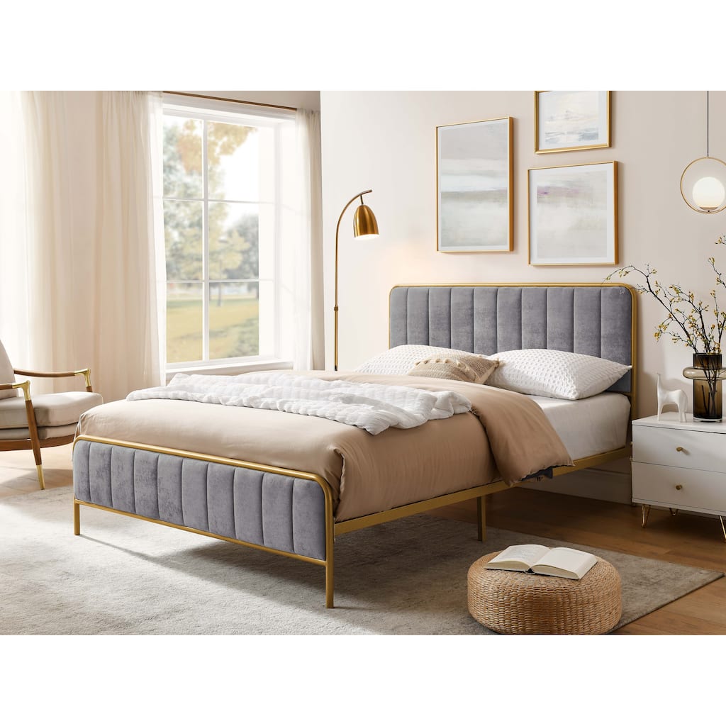 Queen Upholstered Bed Frame with Tufted Headboard