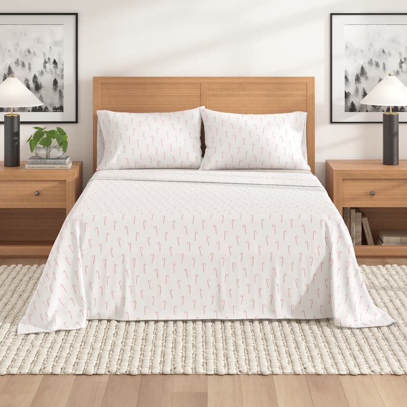 Linery & Co. Turkish Cotton Double-Brushed Christmas Flannel Bed Sheet Set - Full - Candy Canes