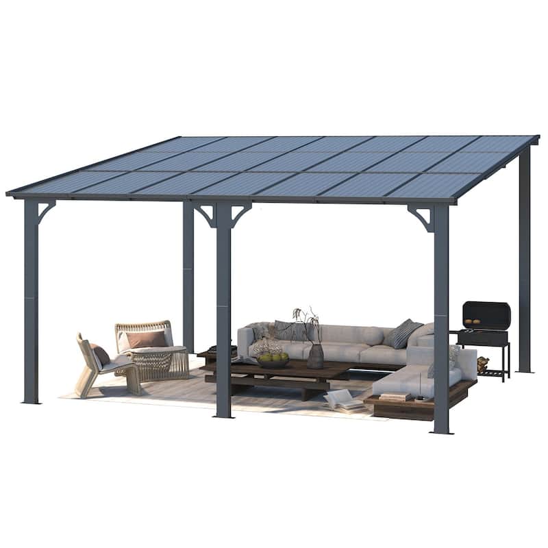 12x14ft Lean to Gazebo Hardtop Wall Mounted Gazebo
