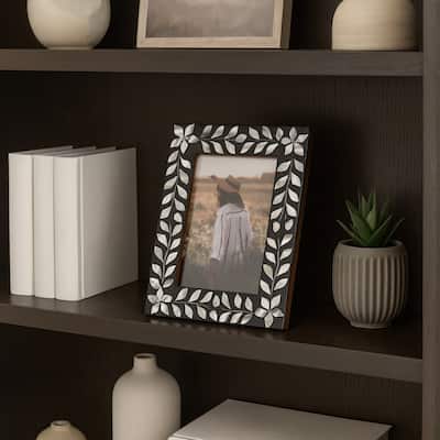 Sagebrook Home Mother Of Pearl Inlay Vine Photo Frame, Black, Rectangle