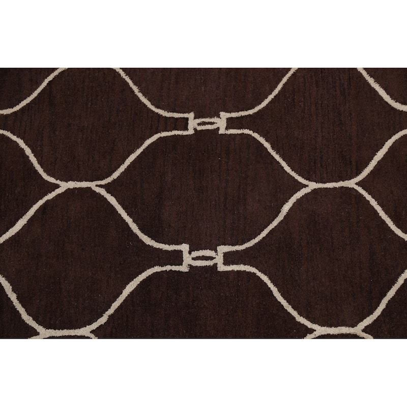 Trellis Brown Contemporary Oriental Area Rug Hand-tufted Wool Carpet - 8'0" x 8'0" Round
