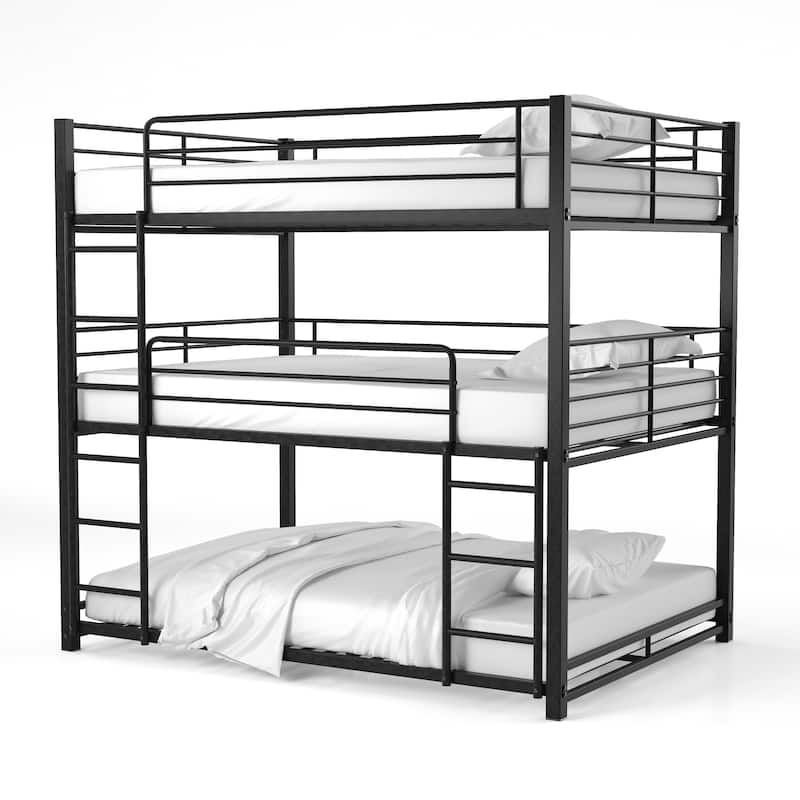 Cody Contemporary Black Metal Triple Decker Bunk Bed with 2 Ladder by Furniture of America