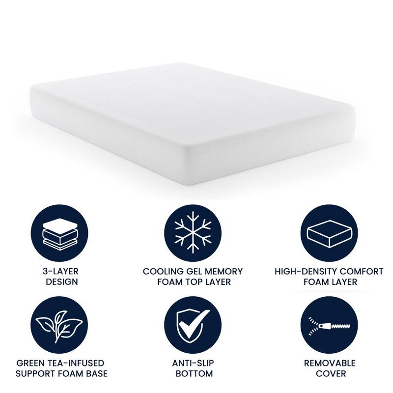 Green Tea Cooling Gel 3-Layer Memory Foam Mattress in a Box
