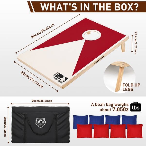 3' x 2' Solid Wood Premium Cornhole Set, Game Boards, Includes Set of 8 All-Weather Corn Hole Toss Bags - 2' x 3'