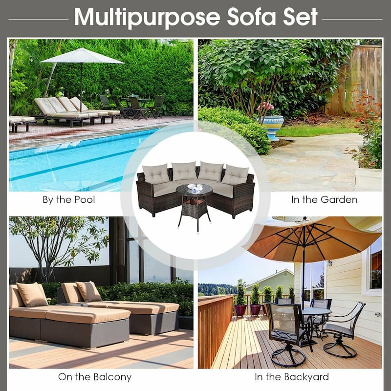 4 Pcs Furniture Patio Set Outdoor Wicker Sofa Set - 31.5" x 25.5" x 29" (L x W x H)