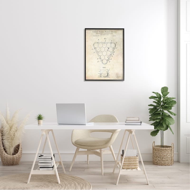 Stupell Vintage Billiards Pool Game Diagram Blueprint Design Framed Wall Art - Beige