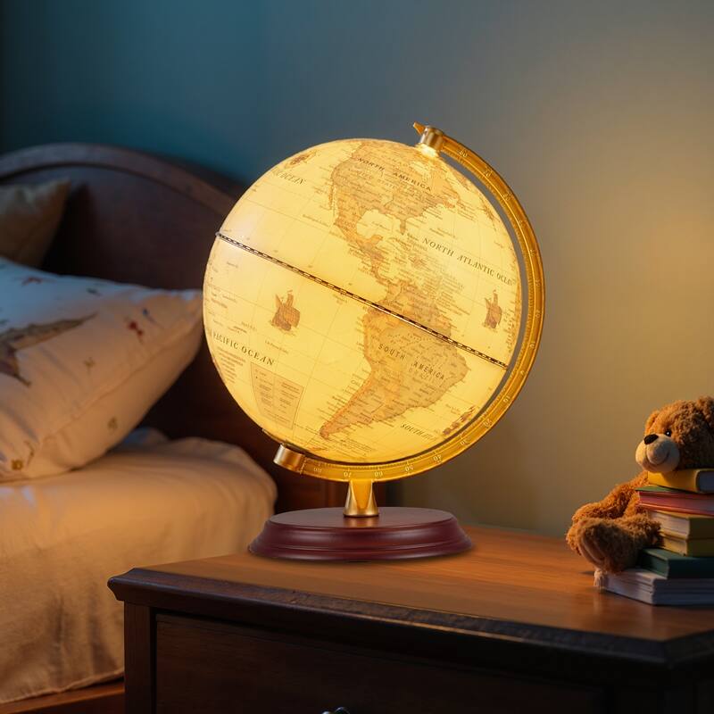 Gymax 8 Inch Illuminated World Globe Night Light up Globe Lamp Wooden