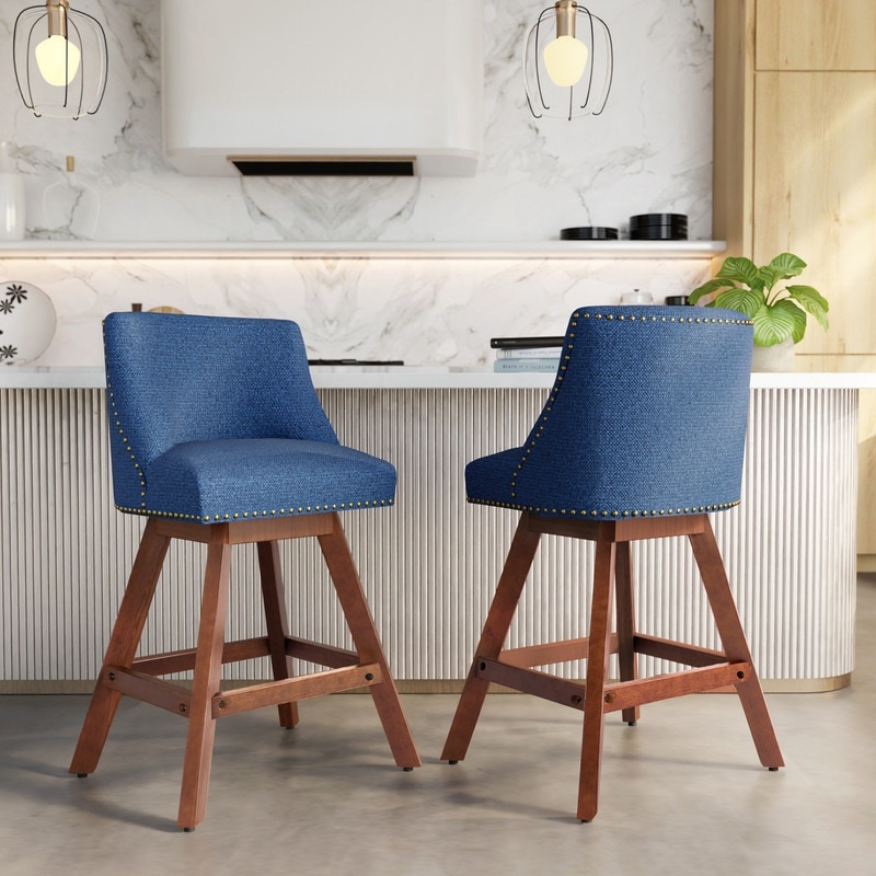 Swivel Upholstered Counter Barstools with Thick Cushion (Set of 2)
