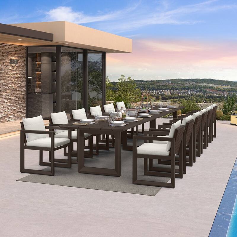 PURPLE LEAF Caesar Outdoor Dining Set Aluminum Luxury Patio Furniture with Olifen Removable Thick Cushion and Pillow-Bronze - 13-Piece（480）