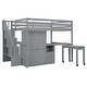 preview thumbnail 35 of 55, Space-Saving Loft Bed with Storage Stairs & Two Drawers, Wooden Full Bed Frmae wiht Shelves Wardrobe, Movable table & Side Desk