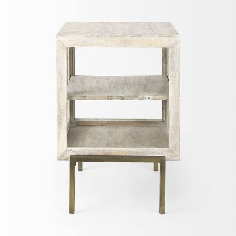 Rustic Weathered White and Gold Shadowbox Cabinet - 24" H x 22" W x 22" D