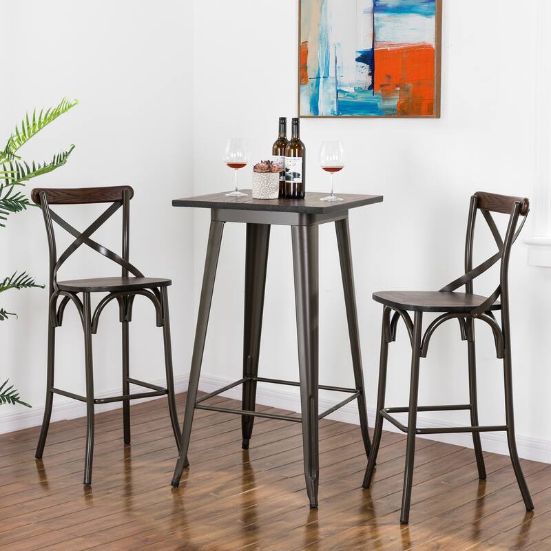 Glitzhome Industrial Rustic High Bar Stools with Wood Seat