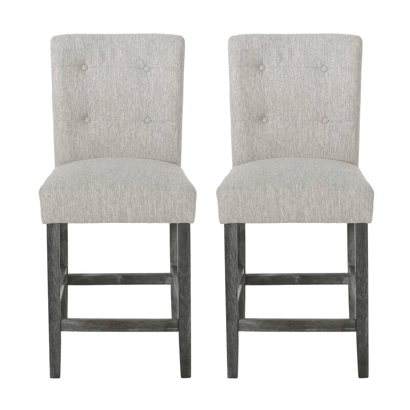 Button Tufted 26 Inch Counter Stools, Set Of 2 - Light Grey