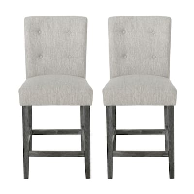 Sika Counter Height Stool Chair Set of 2, Tufted Light Gray, Charcoal Wood