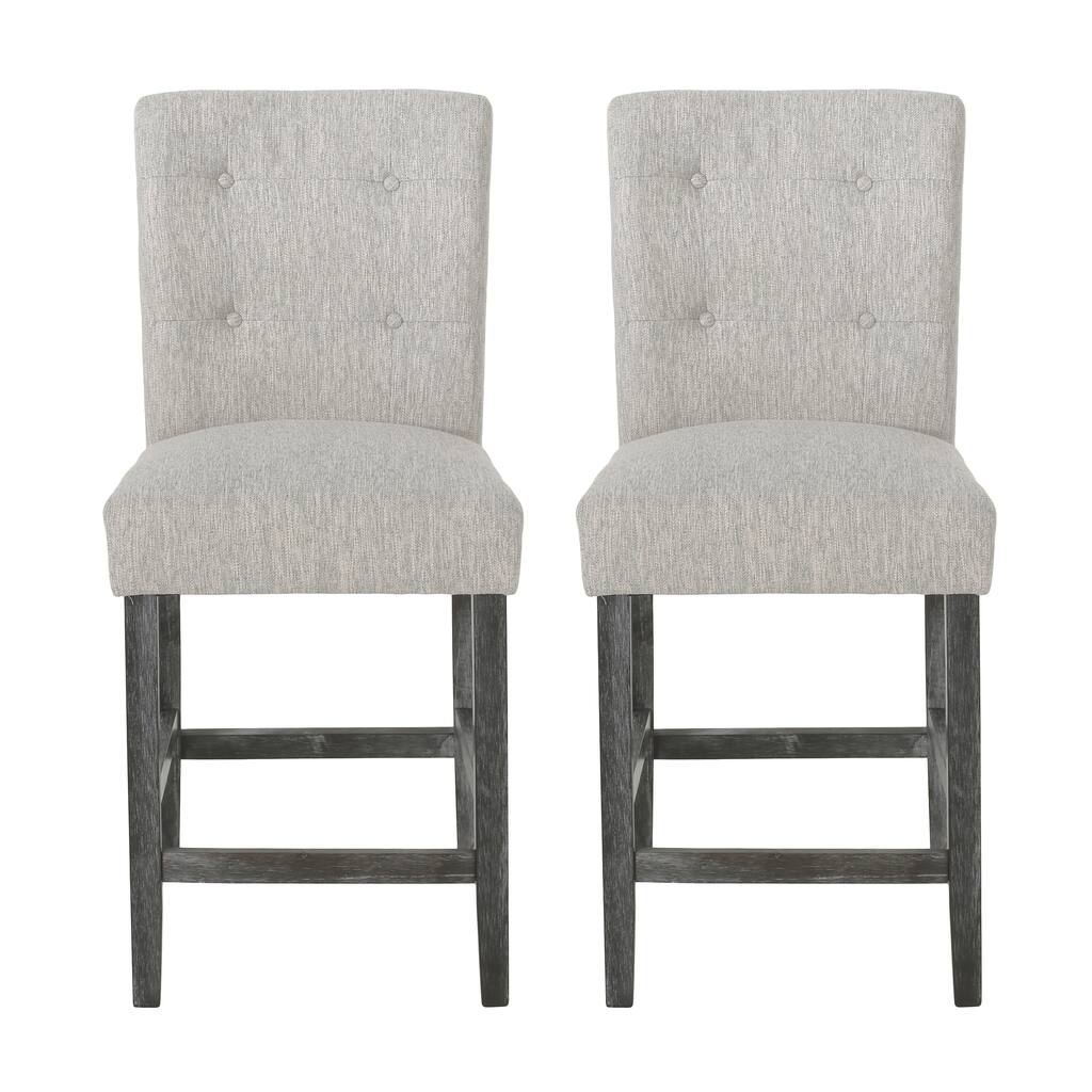 Sika Counter Height Stool Chair Set of 2, Tufted Light Gray, Charcoal Wood