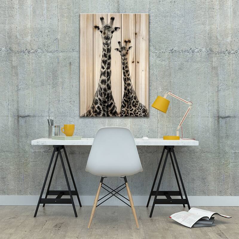 Two Giraffes White Edition II Print On Wood by Philippe Hugonnard - Multi-Color
