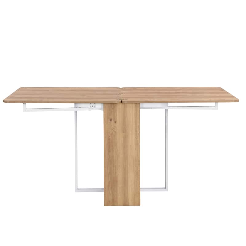 5-Piece Extendable Dining Table Set with 4 White PU Leather Chairs