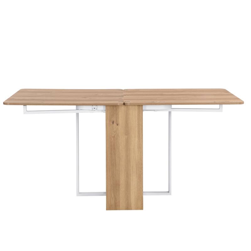 Modern 5-Piece Extendable Dining Table Set, 63" Kitchen Foldable Wooden Table with Lower Storage Shelf and 4 PU Leather Chairs