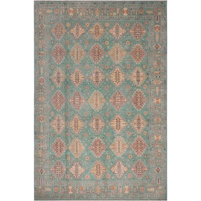 Bohemian Kazak Anaya Green/Green Wool Rug - 7'9'' x 10'1''