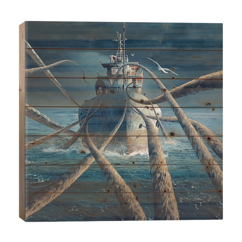 Caught The Ship Print On Wood by Sulaiman Almawash - Multi-Color - 26x26x1.5