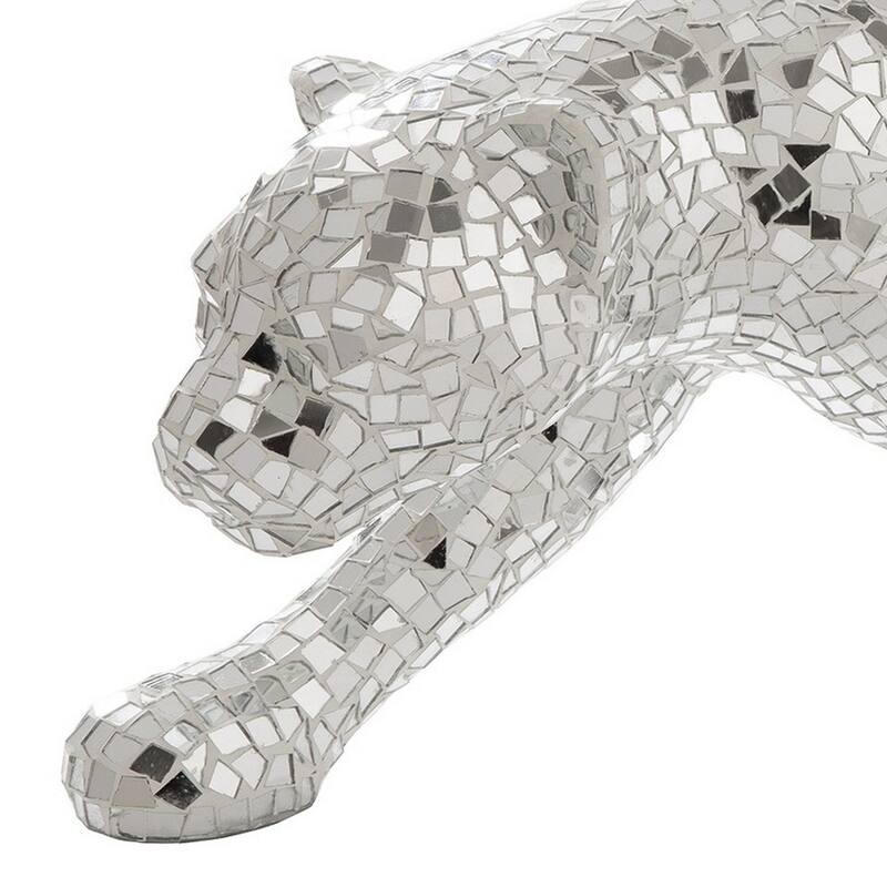 Mirrored Standing Panther with Glass Mosaic Pattern, Silver