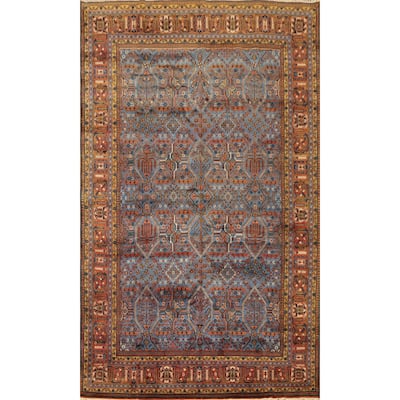 Hand Knotted Oriental 100% Wool Carpet Traditional Geometric Navy Blue & Blues Tabriz Area Rug - 10' 9'' X 7' 3''