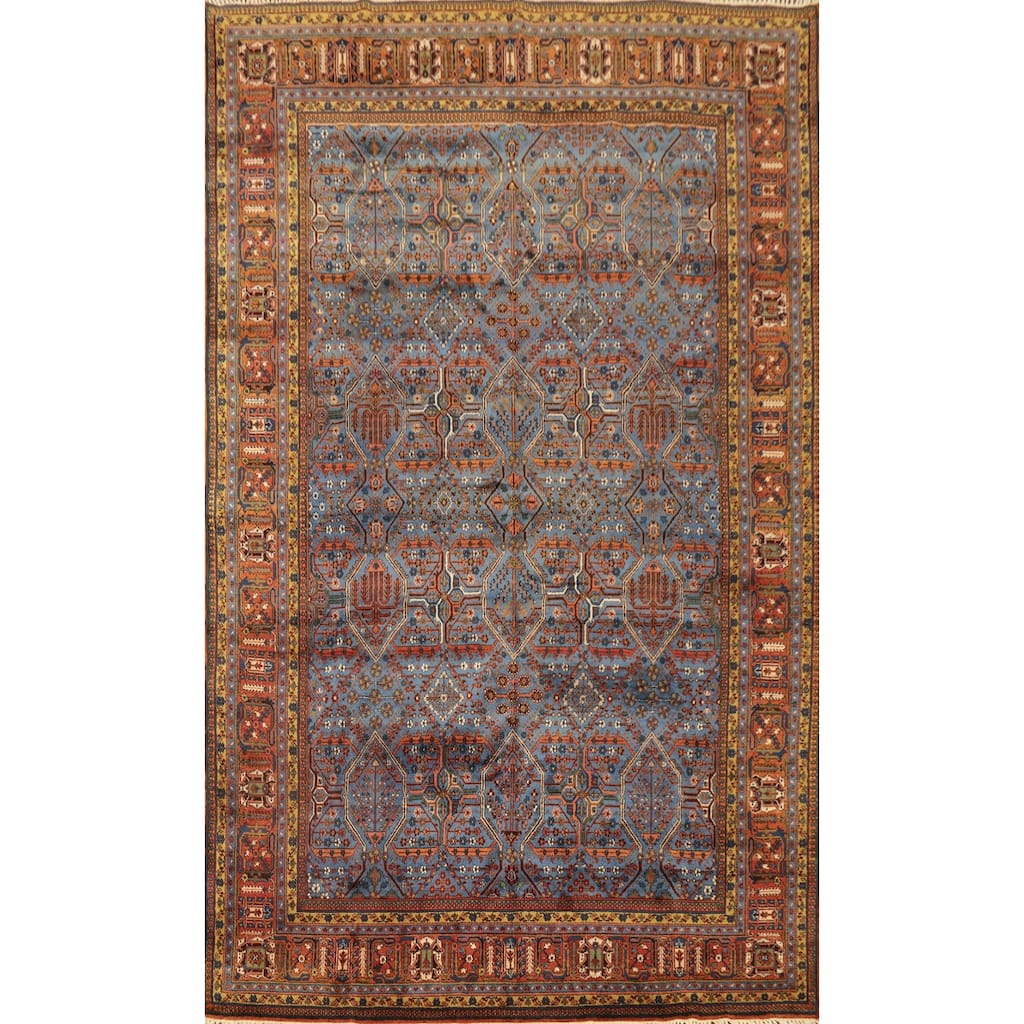 Hand Knotted Oriental 100% Wool Carpet Traditional Geometric Navy Blue & Blues Tabriz Area Rug - 10' 9'' X 7' 3''