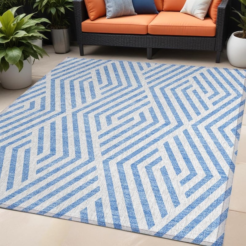 Cane Abstract Shapes Weather Resistant Versatile Elegance Outdoor Rug - 5' X 8' - Multi