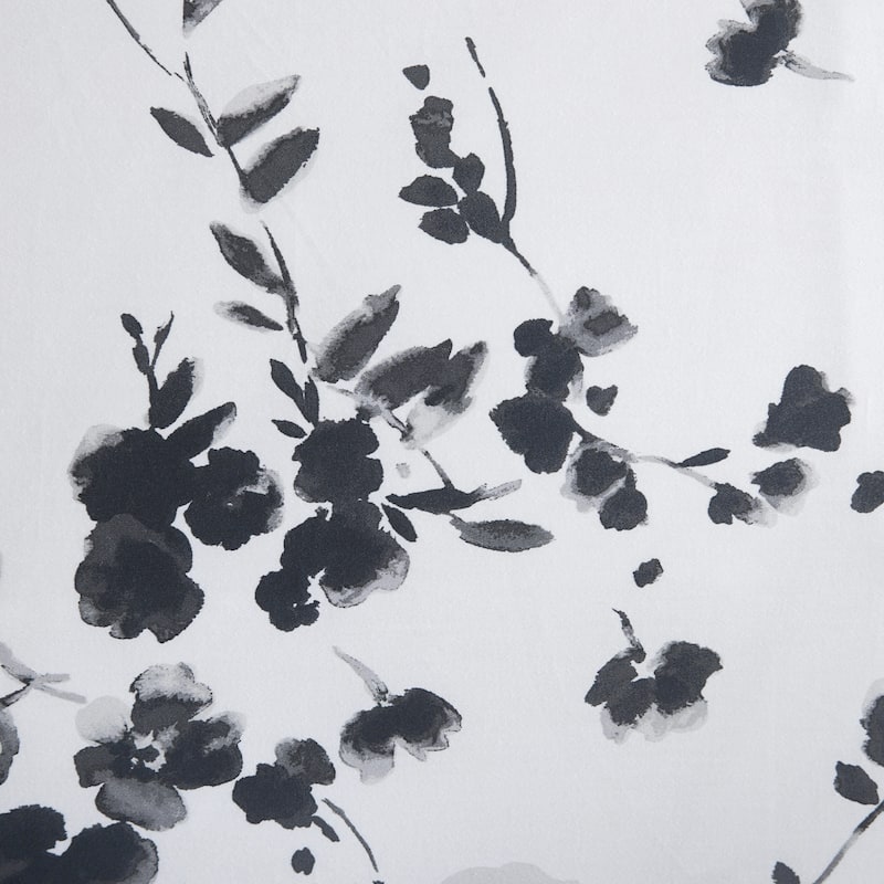 Vera Wang Noir Bouquet Botanical Print Cotton Sateen Duvet Cover Set (Grey, 3 Piece)