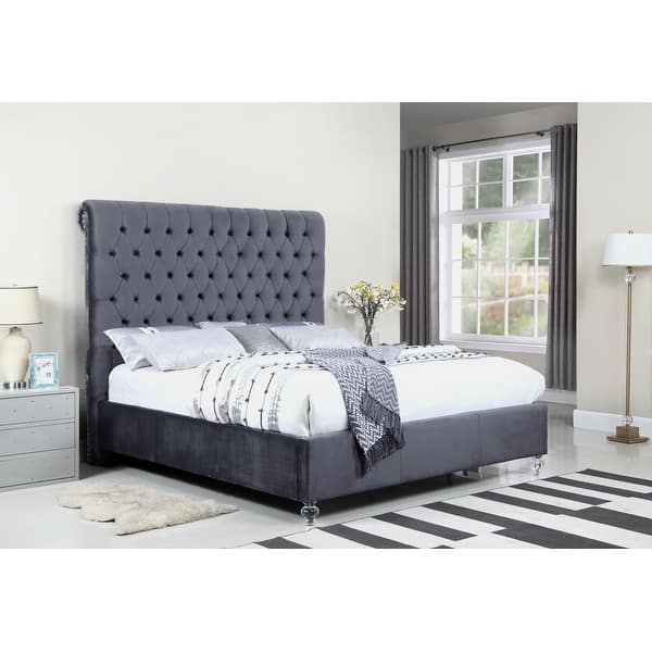 Best Quality Furniture Velvet Buttontufted Panel Bed Overstock