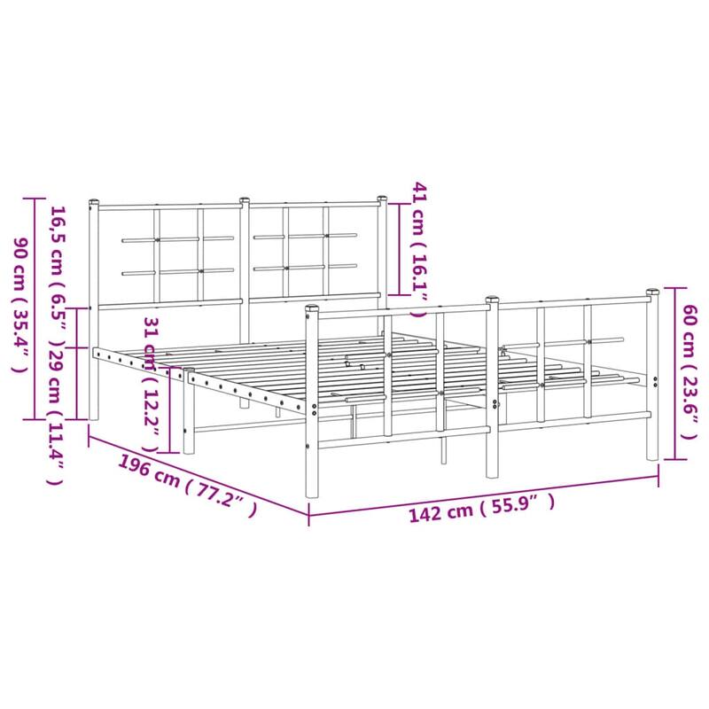 vidaXL Bed Frame White Powder-coated steel Double Bed Frame - 55.9 x 77.2 x 35.4