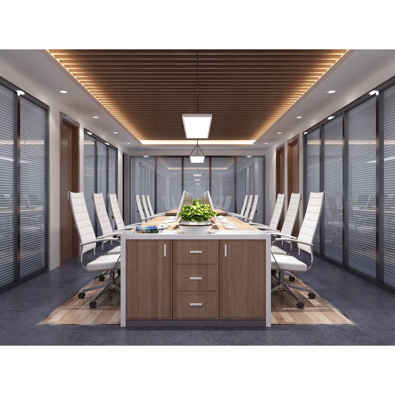 Modern High Back Office Chair Ribbed PU Leather Swivel Tilt Conference Room Computer Desk Cushion Seat Boss