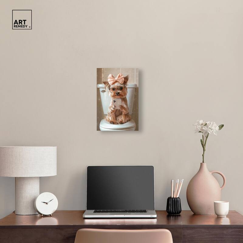 Cute Yorkie on the Toilet Canvas by Art Remedy, Gallery Wrapped