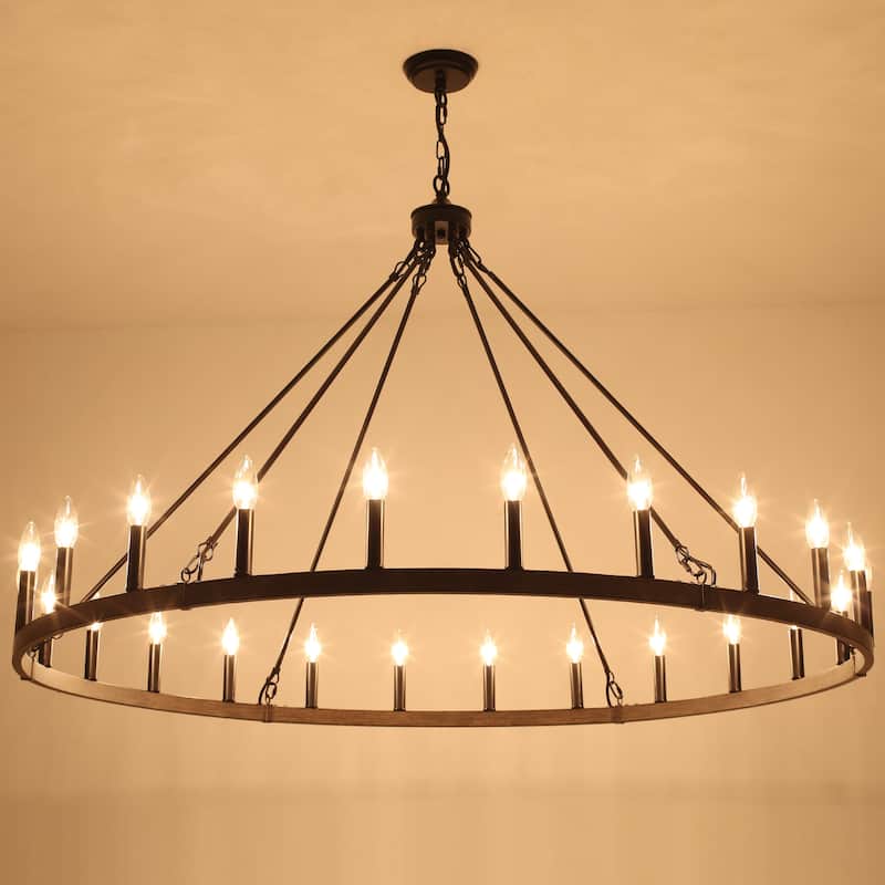 24-Light 51.97-inch Dimmable Round Wagon Wheel Chandelier for Dining Room