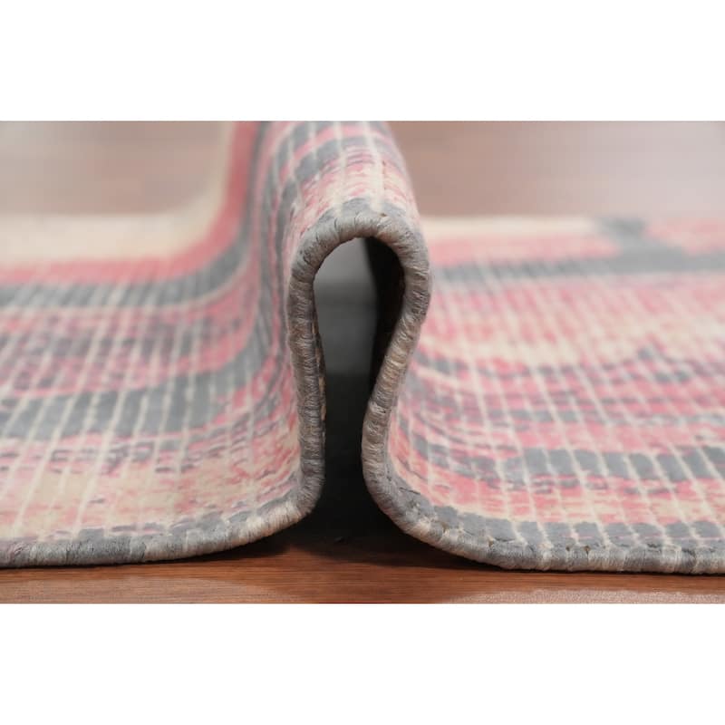 Hand Knotted Oriental Viscose Silk Carpet Modern All-Over Pink Abstract Area Rug - 4' 0'' X 2' 0''