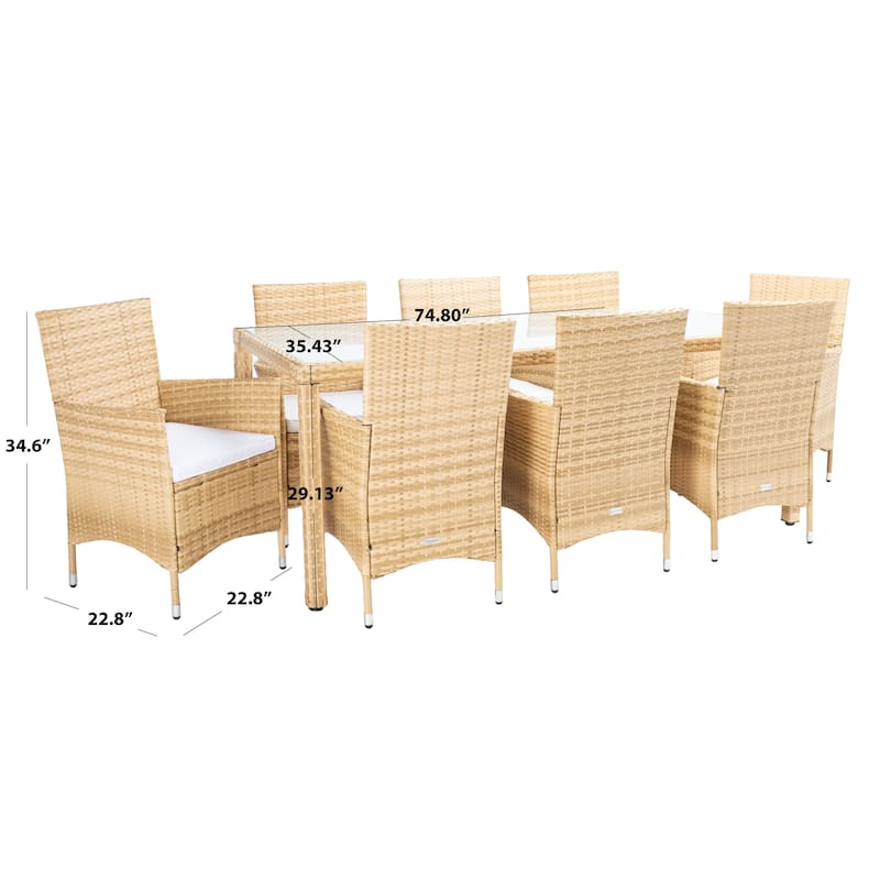 SAFAVIEH Outdoor Lianna 9-Piece Wicker Dining Set - 75Wx35Dx29H